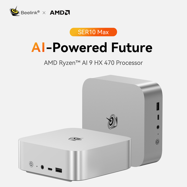 Beelink SER10 Max AMD Ryzen AI 9 HX 470 12C/24T 5.2GHz 86 TOPS AI 10GbE LAN DDR5 5600 PCIe4.0 4K Triple Display Mini PC