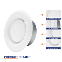 Diffuseur d'air rond pour plafond HVAC, grille en fer, sortie d'air réglable pour système de climatisation d'hôtel ou de bureau