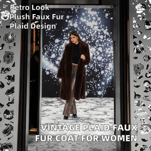 เสื้อโค้ทขนเฟอร์ฟ็อกซ์เทียมแบบหนาสำหรับผู้หญิงไซส์ใหญ่  คอปกผ้าฟลีซลายสก็อตย้อมสีพื้นสไตล์วินเทจ  ขายส่ง  แบบยาวสำหรับฤดูหนาว  รับสั่งทำพิเศษ - Product Image 2