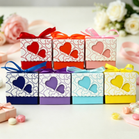 Boîtes en papier jetables pliables avec laminage mat, doublure en éponge, forme double cœur pour bonbons, mariage, fête, cadeaux de baby shower