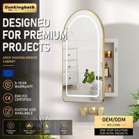 Armoire de toilette intelligente encastrée à LED avec miroir arqué, éclairage anti-buée et intensité réglable, en aluminium, pour salle de bain, rangement et rasage