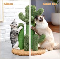 Griffoir pour chat en bois d'ingénierie à 3 niveaux avec design cactus, boule suspendue et fonctions d'escalade pour usage intérieur