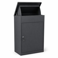 Boîte à colis en fer noir robuste résistante au vent avec couvercle à vérin hydraulique pour la maison, rangement extérieur des colis