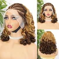 13x4 Lace Frontal Cornrow Tressé Perruques pour les Femmes Noires Bouncy Curly Perruque de Cheveux Humains 250% Densité Highlight Coloré Lace Front Perruque