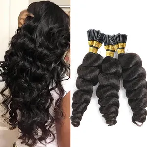 Extensions de cheveux i-tip pour femmes noires, 100% naturels, Loose Wave, embouts en microlines, style malaisien