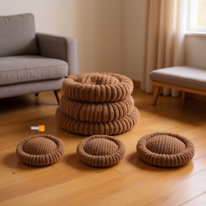 Juego de Tres Piezas de Nido Redondo de Pelo de Conejo Marrón Grueso para Camas de Mascotas - Product Image 3