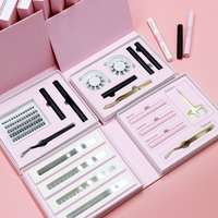 Kit de Pestañas Postizas Individuales Hechas a Mano, Pestañas de Racimo, Pelo Sintético Superfino, 12 Filas, Aspecto Natural, Set de Regalo