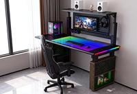 Bureau de jeu électrique à 4 moteurs, bureau ergonomique réglable en hauteur, design extensible, rangement, éclairage LED personnalisé pour le jeu