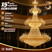 Lustre LED de luxe Senfey personnalisé, grand, multi-niveaux, en cristal K9 doré, hauteur réglable, télécommande, pour escalier long et plafond