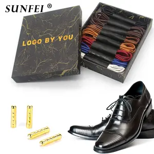 iRun Multicolor Luxury Dress Shoe Round Cotton Waxed Leather Shoelace with Metal Shoe Lace Tips for Man Shoes