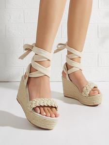 Xinzirain personnalisé 2024 <span class=keywords><strong>espadrilles</strong></span> <span class=keywords><strong>compensées</strong></span> à semelles épaisses pour femmes vêtements d'extérieur d'été à la mode Resort Style chaussures romaines à lacets - Product Image 4