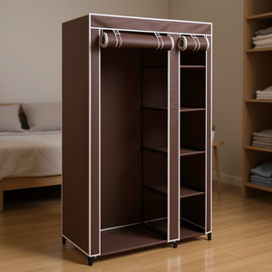 ตู้เสื้อผ้าแบบพกพาผ้าสีน้ำตาล 5 ชั้น แบบพับได้ ตู้เก็บเสื้อผ้าแบบตั้งพื้น สไตล์มินิมอล - Product Image 2