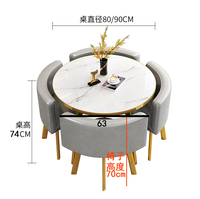 Ensemble de salle à manger de luxe très vendu, 1 table et 4 chaises, plateau rond en MDF, bois et métal, pour salon, restaurant, bar, bureau