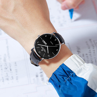 Montre Classique à Quartz pour Couples, Boîtier en Acier Inoxydable, Bracelet en Cuir, Étanche 30M, Chronographe, Lumineuse, Unisexe