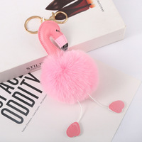 Porte-clés poupée en peluche flamant rose rouge et rose avec pendentif pompon en fourrure