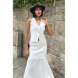 Conjunto de chaleco de punto y falda plisada para mujer Sobe, informal, transpirable, color Ecrum, ajuste estándar, para verano - Product Image 6