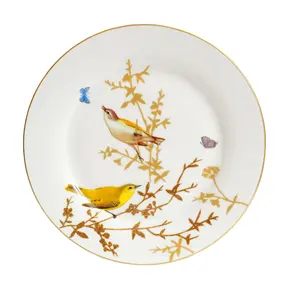 Stechcol 7.5 אינץ 'קרמי פרחוני צלחת צ' רקר עוף פרחוני מלא מנות אוכל סין צלחת דקורטיבית עם שפת זהב - Product Image 1