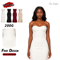 Anjie OEM ODM Robe sirène mi-longue bustier sans bretelles ivoire pour femme, avec baleines, style bustier, vente en gros, marque privée personnalisée