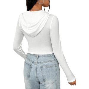 FOXA Women's <b>Zip</b> <b>Up</b> <b>Cropped</b> Hoodie Sweatshirt Long Sleeve Knitted Breathable Y2K Crop Top Casual Fall Outfit - Product Image 2