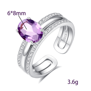 Manufacturer Sale 6*8mm Oval Crystal Matching <b>Open</b> <b>Rings</b> Natural Stone 925 Sterling Silver 2 In 1 Couple Jewelry For Gift - Product Image 6