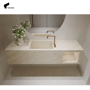 Tostone tùy chỉnh đánh bóng màu be tự nhiên travertine tấm cho nhà bếp phòng tắm tường treo rửa lưu vực Vanity đầu bồn rửa - Product Image 4