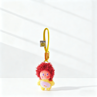 Porte-clés pendentif de sac et sac à dos en peluche, personnage Kawaii mignon aux cheveux bouclés, doux et résistant, avec cordon tressé et mousqueton