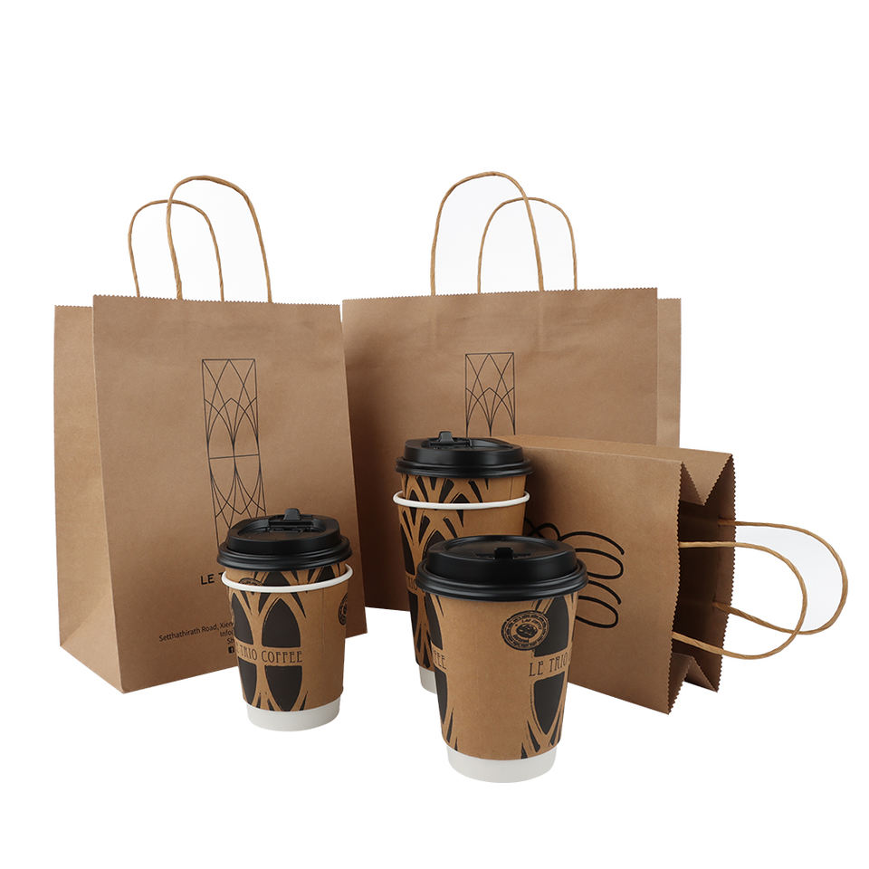 Custom Printing Recycled Restaurant Coffee Food Takeaway Carry Packaging Brown Kraft Paper Bags with your logo