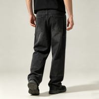 Jean Carpenter pour Homme, Denim Noir Délavé, Double Genou, Coupe Ample et Large, Style Workwear, avec Boucle pour Marteau, Personnalisable