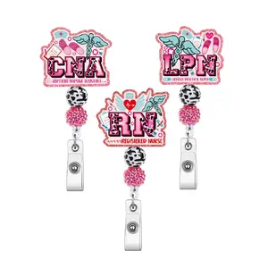 Cute Beads RN LPN CNA Acrylic Nurse Accessories ID Name Card Holder Retractable Badge Reel Badge Holder