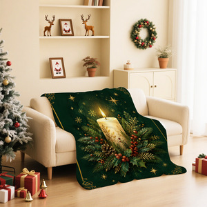 Manta rectangular con estampado de linterna navideña, verde, poliéster, algodón, decoración del hogar, estilo clásico acogedor de invierno, lavable a máquina - Product Image 4
