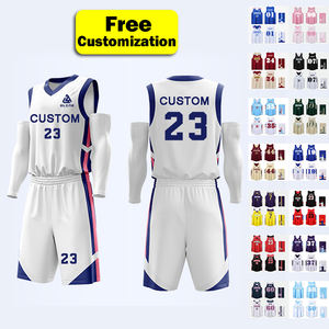 Set Jersey basket berpola LOGO kustom, Set Jersey basket bersirkulasi tahan lama, cepat kering, ukuran besar, seragam basket teks pola LOGO kustom - Product Image 1