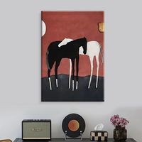 Peinture à l'huile abstraite de cheval peinte à la main, art animal minimaliste noir et blanc pour la décoration intérieure