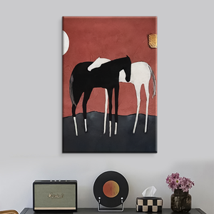 <span class=keywords><strong>Peinture</strong></span> à l'huile <span class=keywords><strong>abstraite</strong></span> de cheval peinte à la main, art animal minimaliste <span class=keywords><strong>noir</strong></span> et <span class=keywords><strong>blanc</strong></span> pour la décoration intérieure - Product Image 5