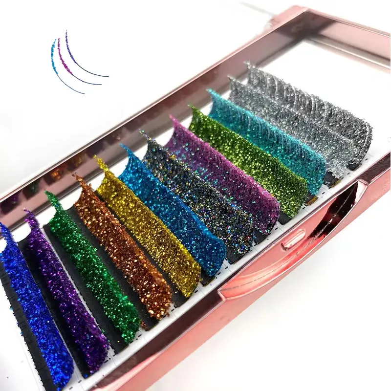 Estensione delle ciglia Glitter fatta a mano di nuova moda vassoio per ciglia multicolore estensioni delle ciglia con etichetta privata