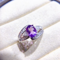 Élégant et luxueux, argent sterling 925, améthyste naturelle, design en grappe, ajustable, certifié GIC, pour femmes