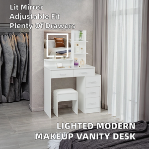Harmtai Modern Ahşap Makyaj Masası, Ayarlanabilir Ayna ve Işıklı Çekmecelerle Her İki Tarafa Bölmeleriyle Yatak Odası ve Daire Kullanımı İçin - Product Image 2