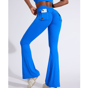 Pantalon de yoga évasé cargo 24 couleurs pour femme, taille haute, effet push-up, avec poches, idéal pour la gym et le fitness - Product Image 3