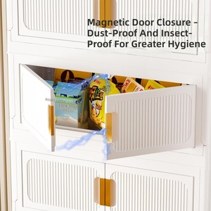 Lemari Laci Plastik Lipat 55cm 6 Lapis Dua Pintu Transparan Mudah Dirakit untuk Ruang Tamu, Menyimpan Camilan, Makanan, Buku, dengan Roda - Product Image 5