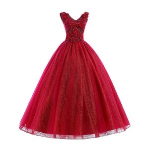 Red Sequin Evening Gown Women Formal Dress Stage Performance Tutu Skirt Claret Polyester Fiber - Product Image 5