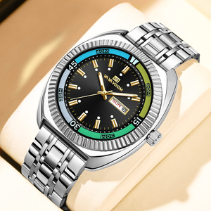 Premium Mens Gold Silver Diver Style Watch Luminous Dial Stainless Steel Band Timepiece with Double Calendar - Product Image 4