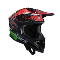 Casque de motocross rouge et noir intégral pour moto tout-terrain avec design graphique