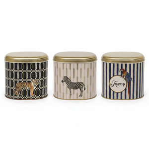 3 Pcs Round Tin <b>Box</b> Kitchen <b>Set</b> Dome Lid Safari <b>Set</b> Safari Design - Product Image 2