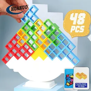 Crianças Jogos De Tabuleiro Para 2 Jogadores + Jogos De Família 48 Pcs Equilíbrio Empilhamento Blocos Tetras Torre Jogo