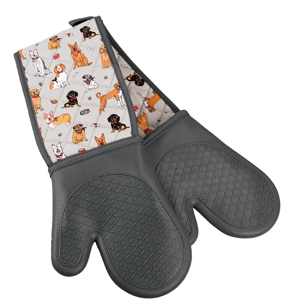 Gants de cuisine Double en Silicone, longs imprimés, vente en gros, personnalisés, Europe, gant de cuisine Double