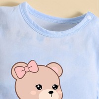 Romper Bayi Summer Infant Ramah Lingkungan Bahan Katun 100% Bernapas Motif Beruang Kecil Lengan Pendek Biru Untuk Anak Laki-Laki dan Perempuan Kancing Tekan