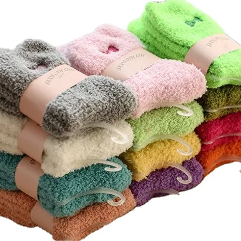 In Stock Soft Comfortable Cute Colorful Sweet Warm Winter Microfiber Floor Women Sleeping Knitted Fuzzy Socks For Girl
