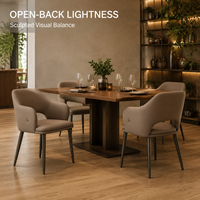 Tables et chaises de restaurant, fauteuil beige avec base croisée pour aménagement de cafés et plans de sièges pour hôtels