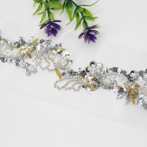 Hot Selling Dubai African Embroidered Bridal Gold Mesh Trim <strong>Lace</strong> <strong>Fabric</strong> Beaded <strong>Lace</strong> Trim for Dress Flower - Product Image 2