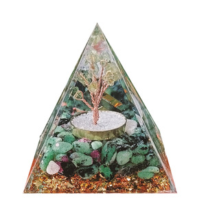 Pirámide de Cristal con Piedras, Adorno de Resina Epoxi para Escritorio, Decoración para Acuario, Árbol de Olivo, Joya Roja y Verde, Regalo Ecológico - Product Image 5