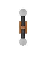 Applique murale design moderne en marbre travertin avec globes en verre cylindriques, laiton massif, laiton antique, Beatrix Black Bath Wall Sconce